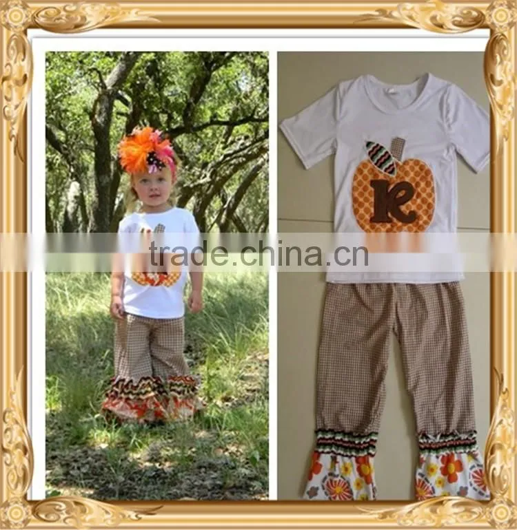 Thanksgiving day chevron turkey outfits smocked children clothing wholesale orange chevron turkey outfits