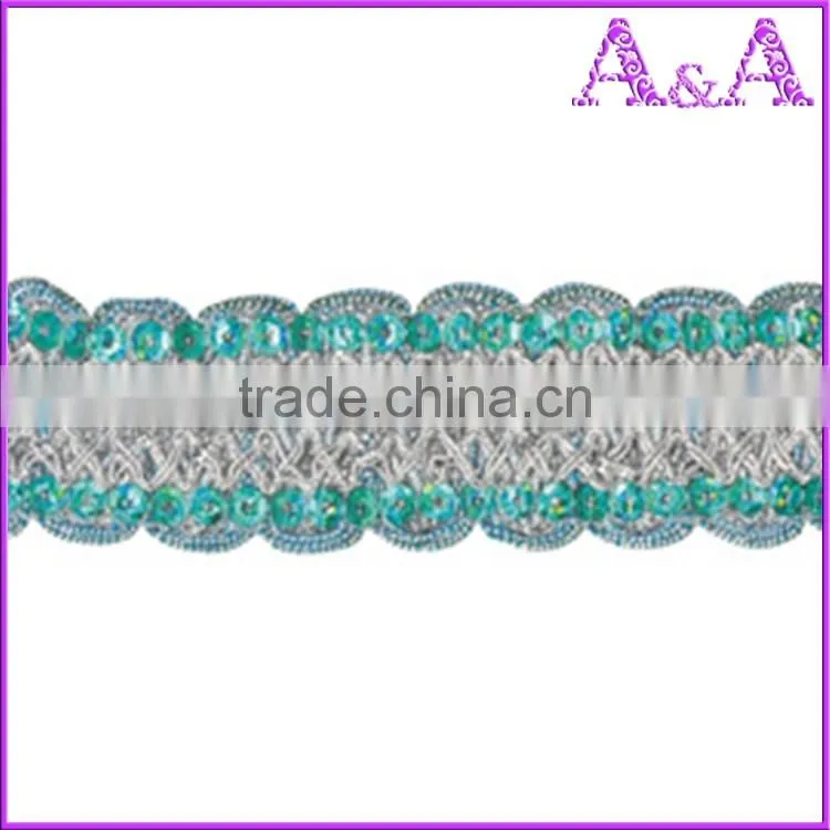 Wholesale black braided embroidered woven decorative metal chain trim