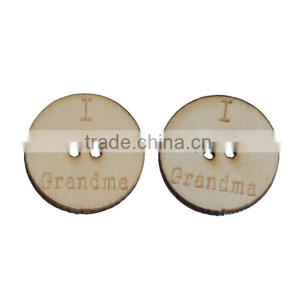 Wood Sewing Buttons Scrapbooking 2 Holes Round Natural Message Pattern I Love Grandma "