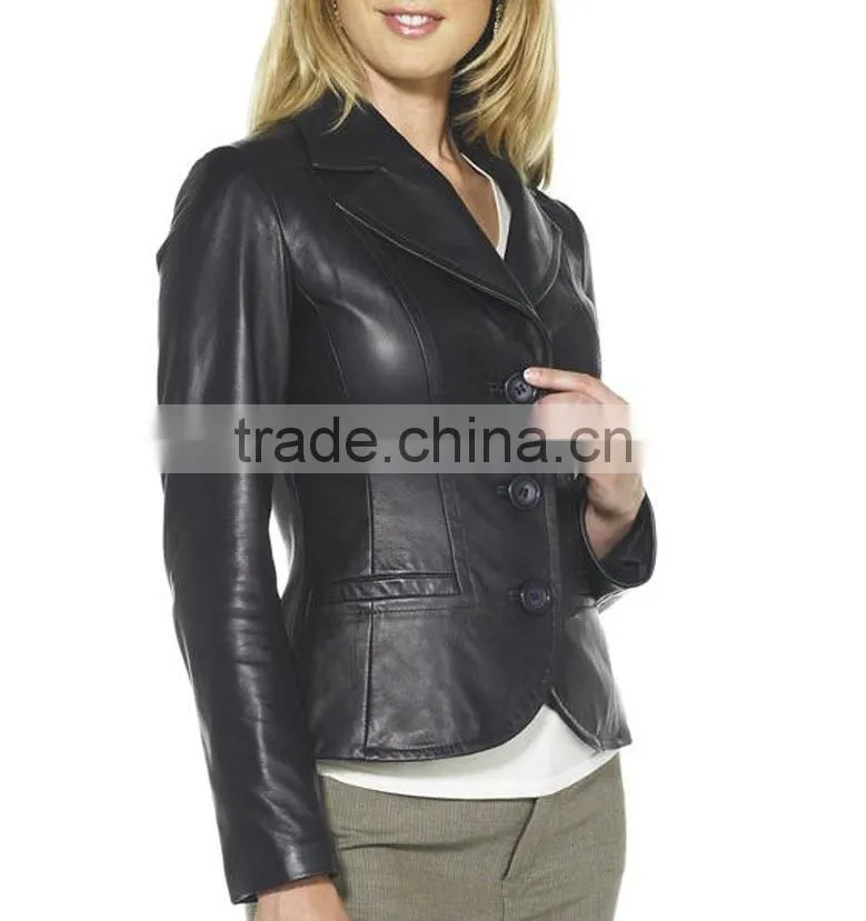 Women leather long coat with front zipper