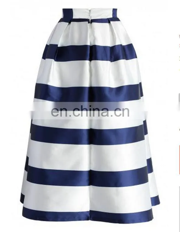 Stripes Full A-line Midi Skirt in Navy