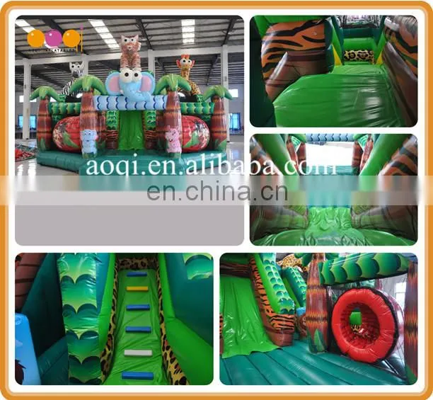 2017 safari park theme inflatable amusement park elephant giraffe tiger zebra inflatable super slide for sale