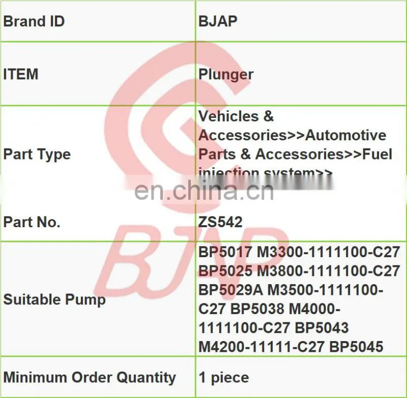 BJAP Plunger Barrel Element ZS542 542 for Pump BP5017 BP5025 BP5043 BP5045