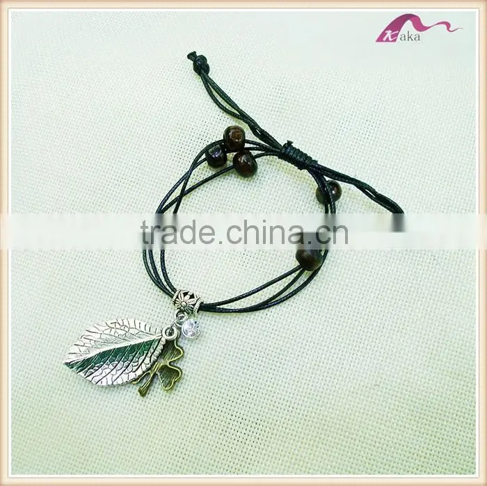 Spring Boho New Design Wooden Bead Leather Rope Bangle Bracelets