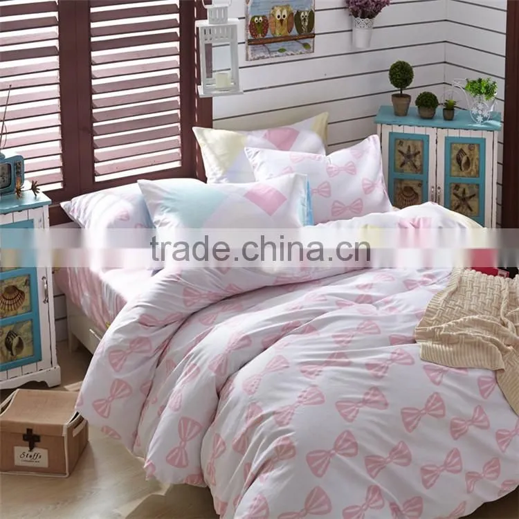 Cute girls bedding set pink bow printed kids comforter cover sets eco-friendly children quilt cover set