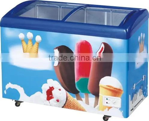 388L sliding glass door freezer for ice cream display