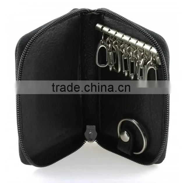 Slim men leather key chain / Cashmere Hook Zipper Key Case with Valet
