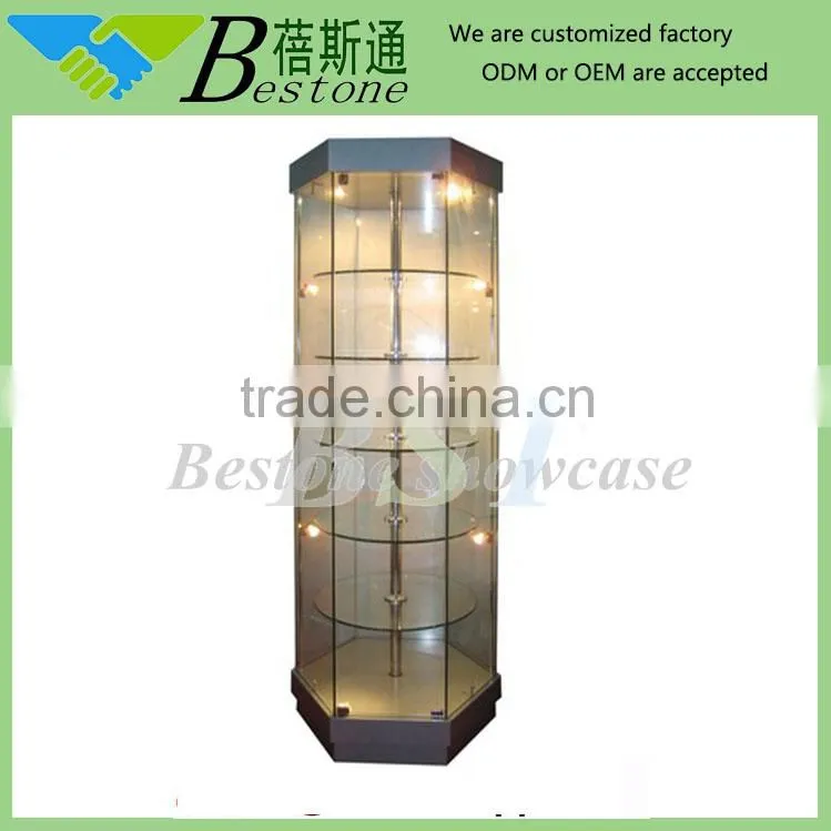 Aluminium rotating showcase rotating glass showcase rotating