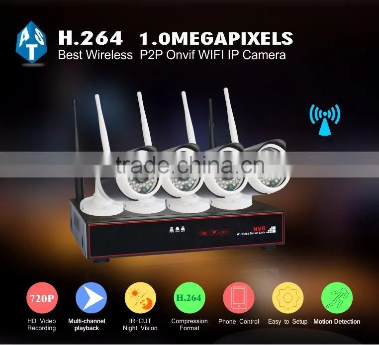 Wireless 4ch 720P 1080P Mini Wifi HD-IP kit Low Illumination CCTV Camera