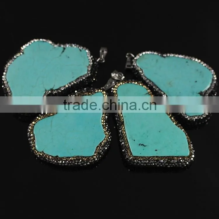 PC1607 80mm long crystal pave cap OX bone carved white angle wing pendant