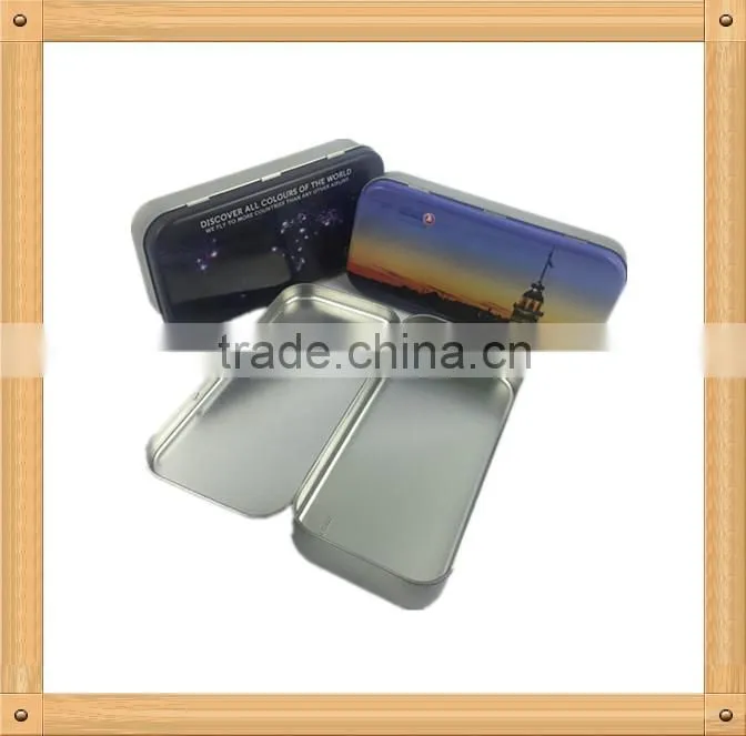 custom rectangular metal pencil tin with hinge lid