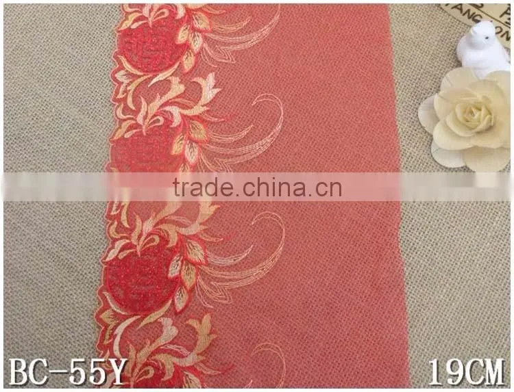 Nylon Net Cloth Gold Thread Red 7.8" Super Non-Strech Soft Warp Knitted Embroidery african lace fabrics