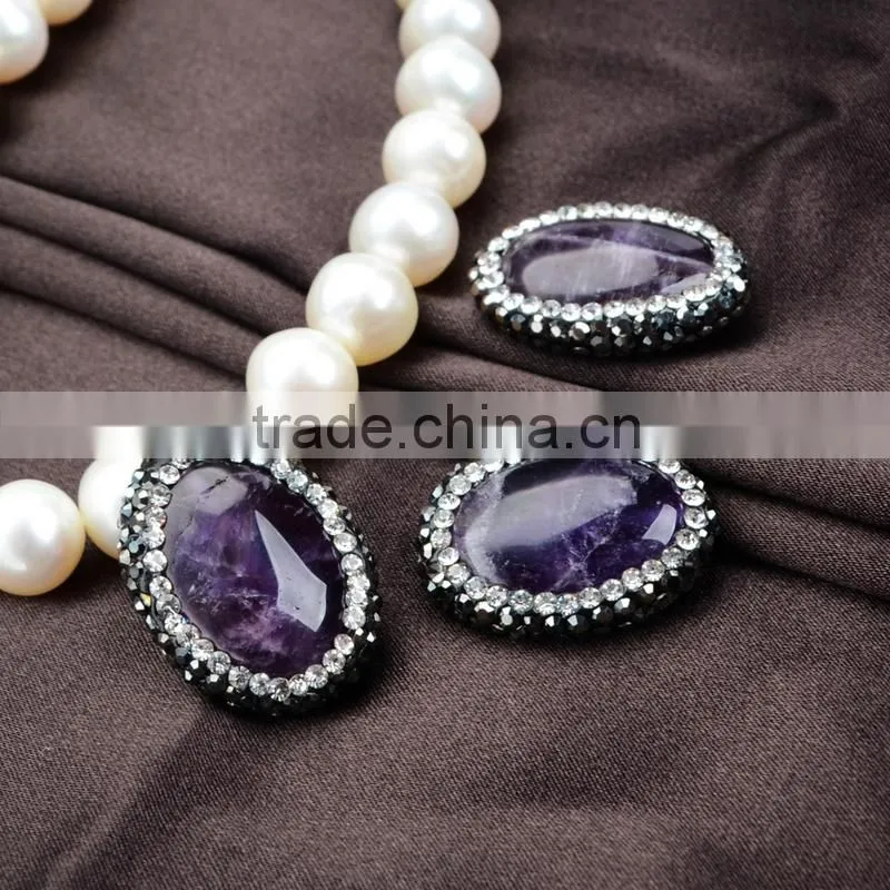 Wholesale natural raw uraguay amethyst beads boho CZ jewelry, black rosary druzy amethyst beads with zircon pave cap