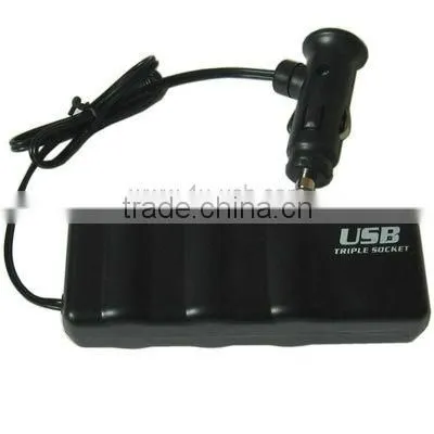 12V / 24V 3 Way Triple Sockets USB Car Cigarette Lighter Socket Splitter Charger