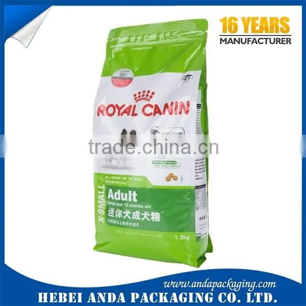 flat bottom Side Gusset Stand up Pouch/Plastic Dog Pet Food Packaging Bag with Zipper