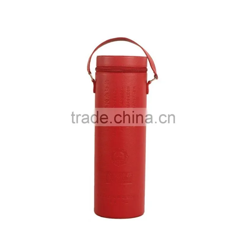 2016 hot sale round wine case high quality pu leather black wine bottle box