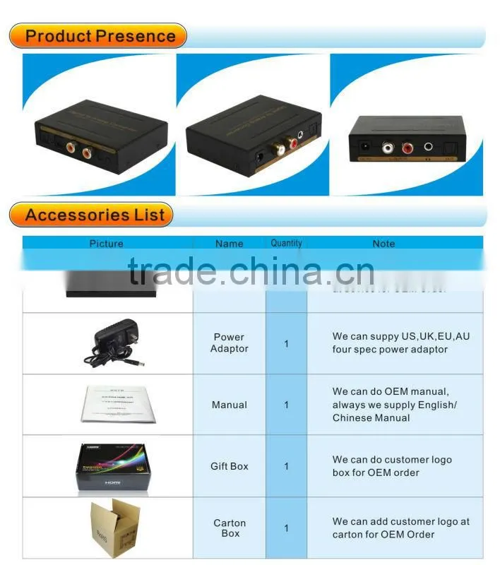 Digital Optical Coaxial Toslink Signal to Analog Audio Converter Adapter RCA L/R