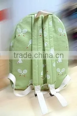 High Quality Products Bros White Badminton Rackets Pattern Printed Light Green Canvas Backpack
