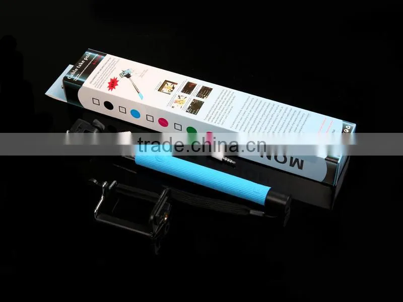universal wired monopod with clip, wired selfie stick for cell phone
