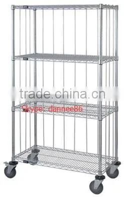 Three Sided 4 Shelf Cart 18"D x 36"W x 69"High with Rods and Tabs