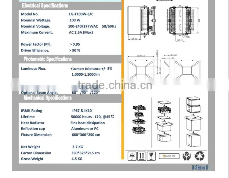 2016 New Technology Exterior Focos LED Floodlight 100W