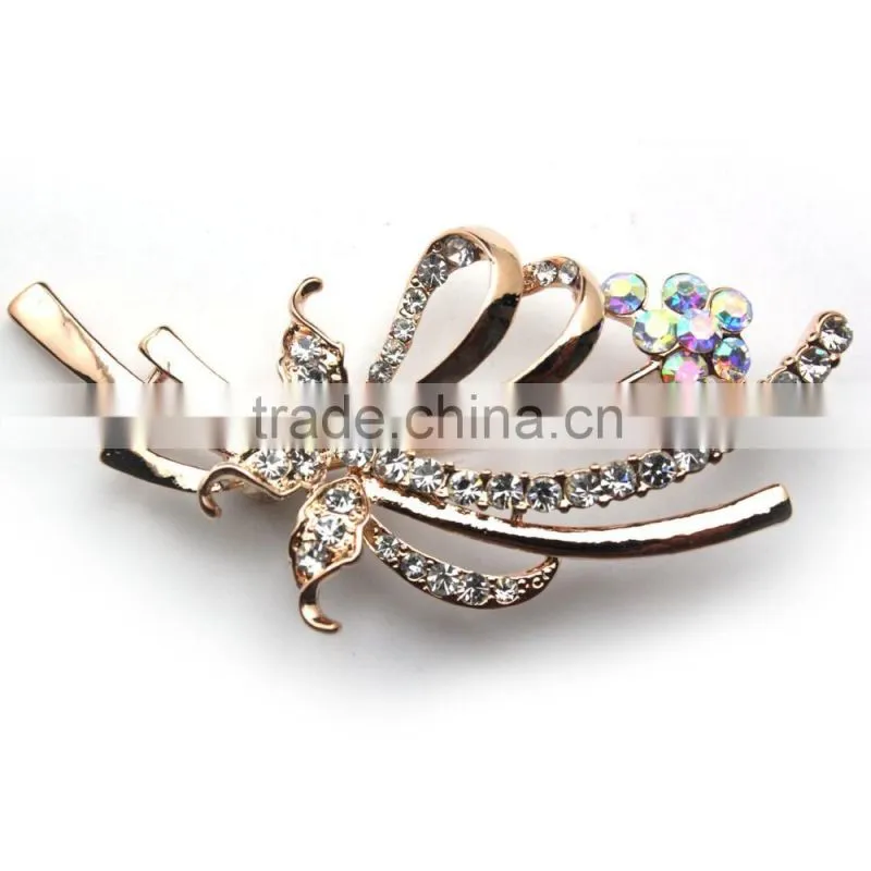 Rhinestone Alloy Metal Brooch,Leaf Brooches And Pins For Wedding Invitation