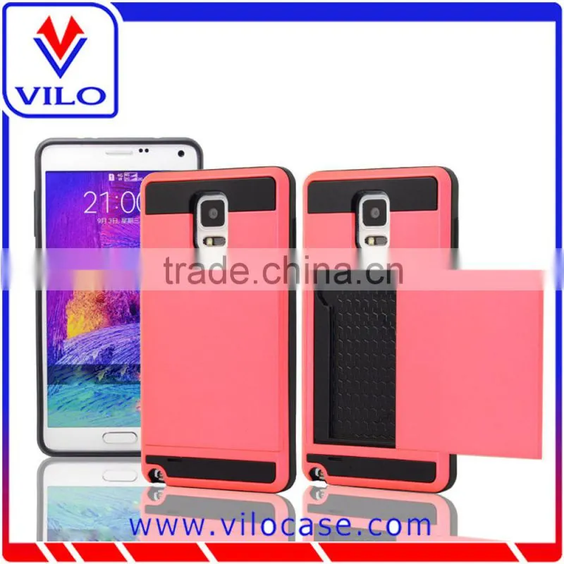 2 in 1 card holder tpu+pc hard back case for samsung Note 4