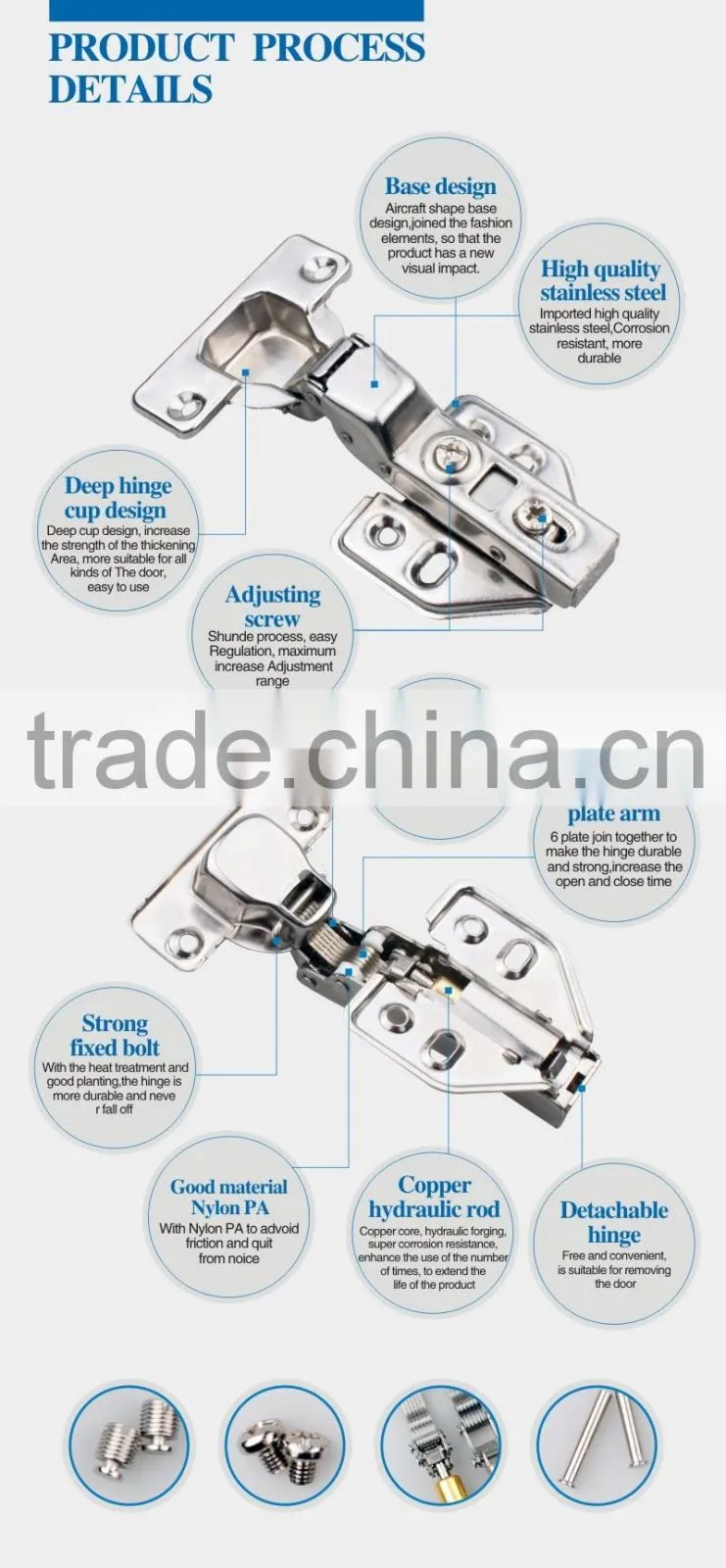 High quality stainless steel slow closing door hinge