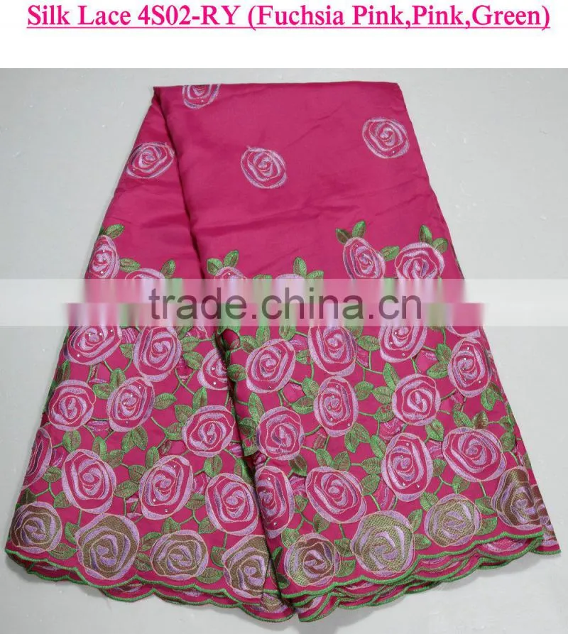 New arrival purple silk lace /fashion flowers design soft cotton fabric for wedding party dress