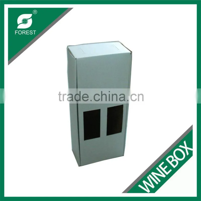 PLAIN WHITE CORRUGATED DISPLAY BOXES TWO BOTTLES VODKA WINE PACKING CARRIERS WITH PLASTIC HANDLE