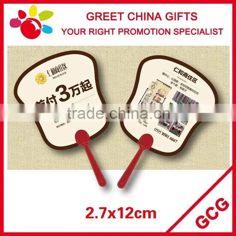 Chinese Custom Promotional Plastic Long Handle Kids Hand Fan with Personalized Artwork Printed Cheap Advertising Summer Gifts