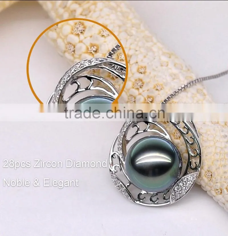 2016 fine jewelry 9--10mm tahitian black pearl necklace pendant