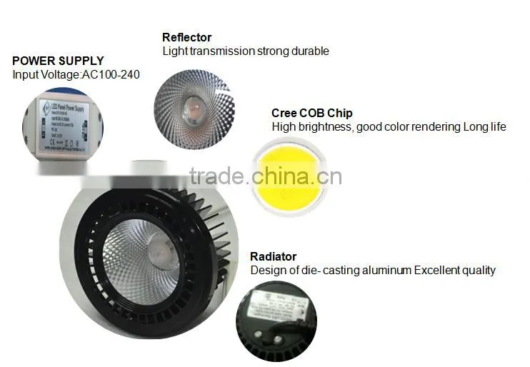 External Driver 15/36 Degree Beam Angle COB 30W Jewellery Shop AR111 LED Spotlight from Shenzhen Supplier