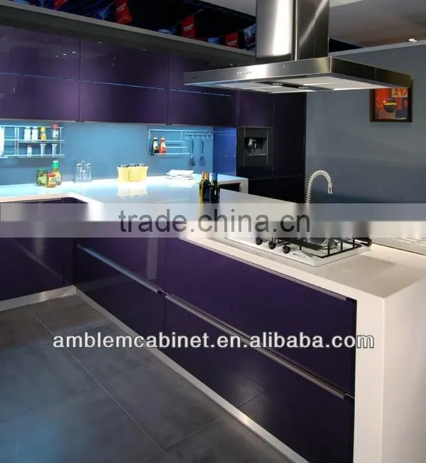 2014 new high gloss purple lacquer kitchen cabinet