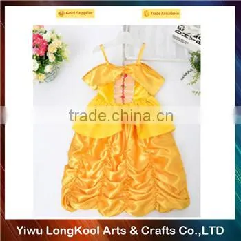 High quality promotion designer one piece dress yellow girls party dress