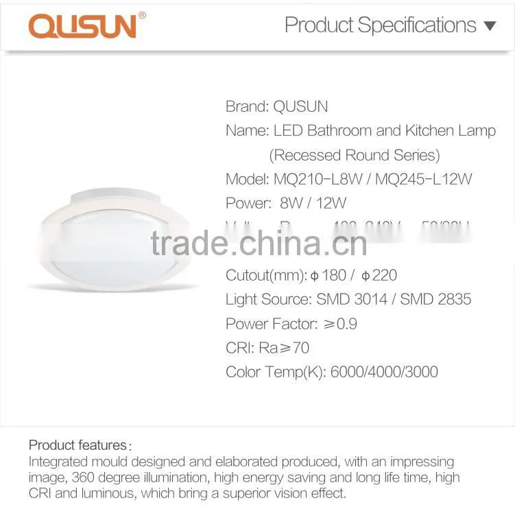 LED Bathroom and Kitchen Lamp 8W Round led recessed ceiling lighting