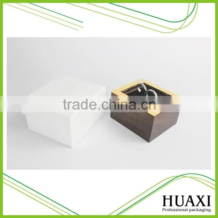 Custom Matt Lacquered Wood Velvet Double Rings Storage Metal Box
