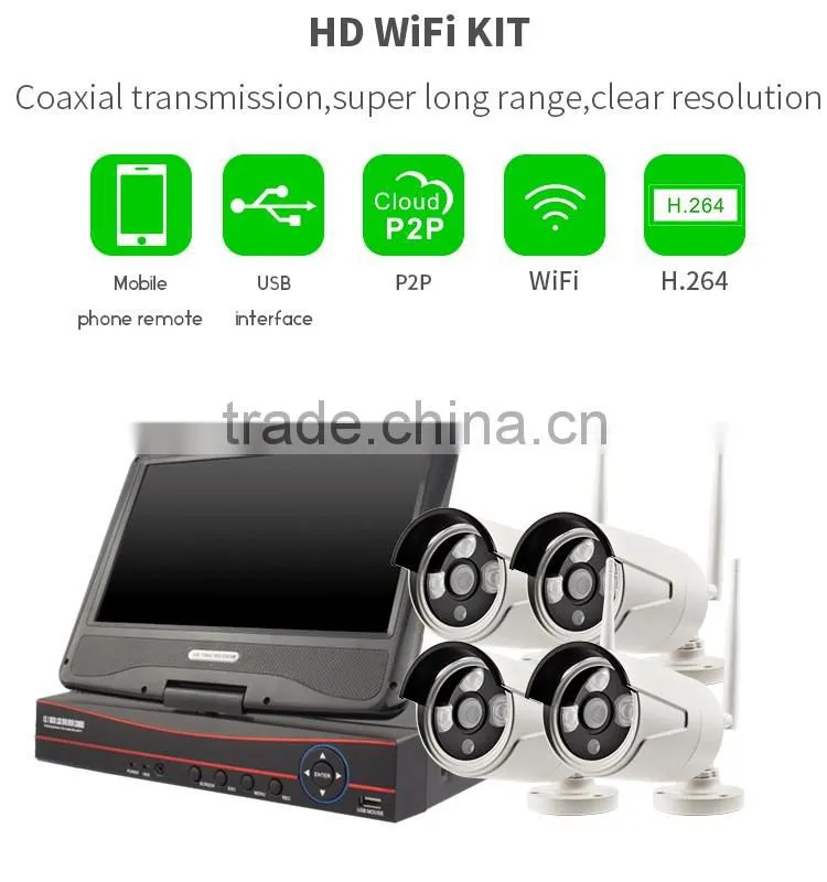 Vitevison 4Ch HD Wireless Outdoor wifi Camera Home Security System with 10 inch Display Screen wifi nvr kit