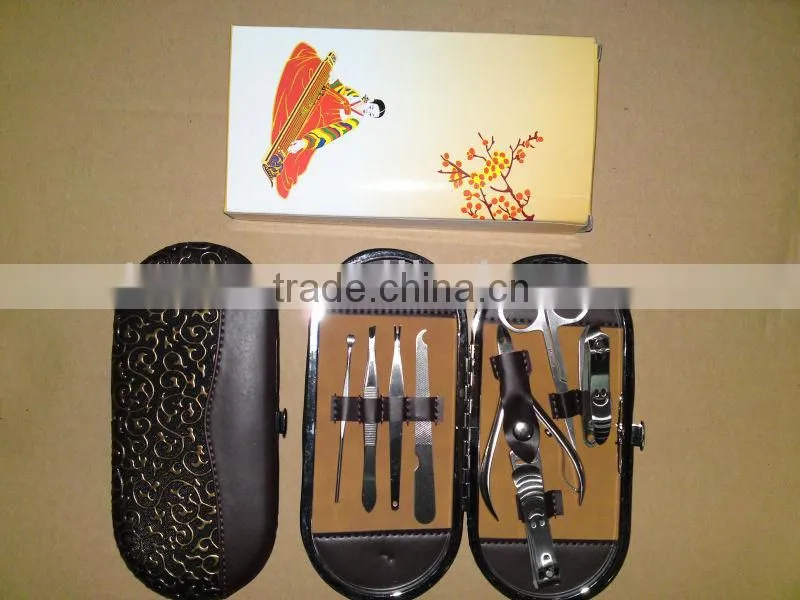 MRT-024 8pcs PU bag with colored box stainless steel girl manicure pedicure set