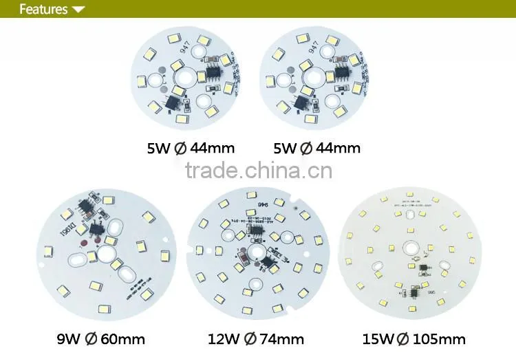 High PF(PF>0.95)!! 5W 7W 9W 12W 15W led light module, for downlight no driver PCB Led light module 220V