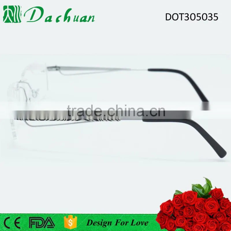 2016 new design fashion woman rimless titanium optical frames with leo pattern