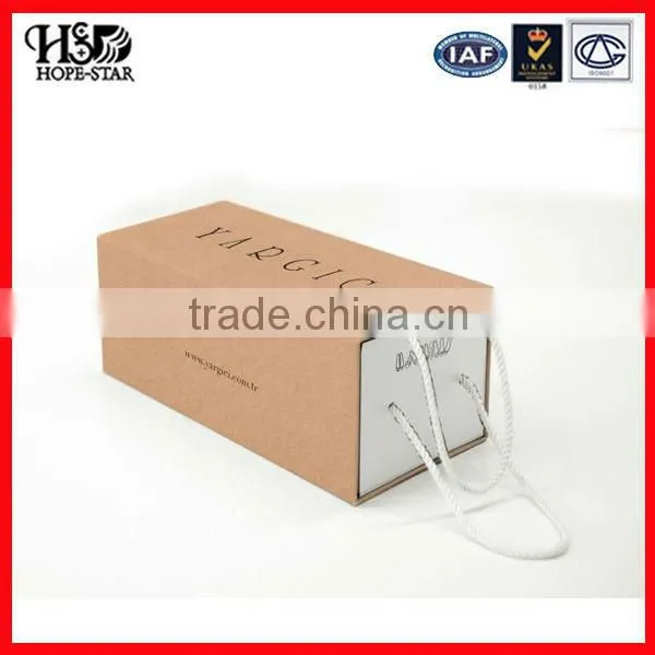 2015 popular kraft paper clear shoe box with handle