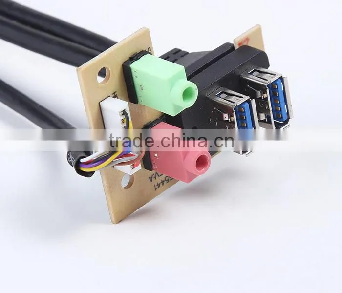 USB3.0 cable elbow+usb 2.0 female+audio cable+PCB13133 panel mount cable