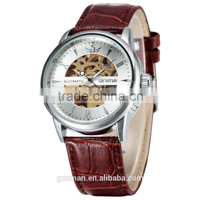 luxury genuine leather men watch gold skeleton automatic watch bracelet casual watch