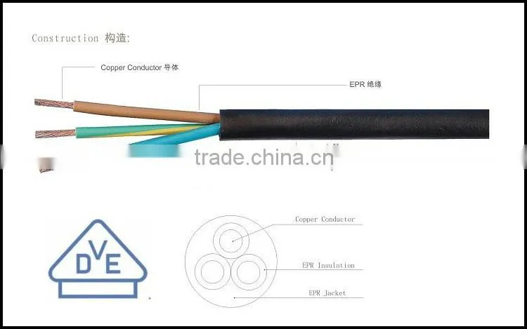NATURAL RUBBER INSULATED & SHEATHED HO7RN-F 3X1.5MM2 CABLE COPPER FLEXIBLE CABLE
