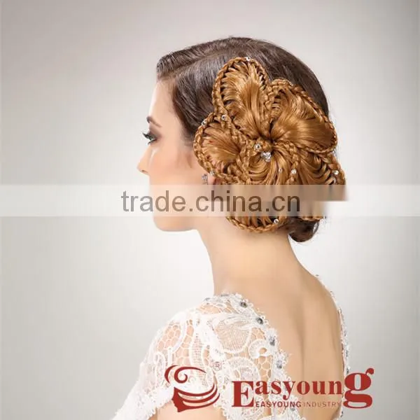 Braids hair flowers for bride updo, synthetic hairpieces for wedding party
