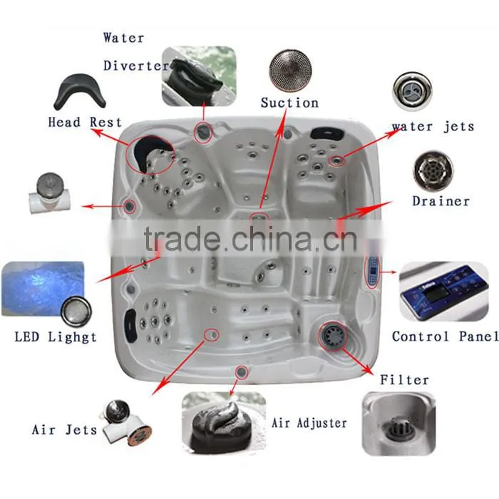 Guangzhou Indoor Acrylic Bathtub Whirlpool Massage Bathtub White Spa Tub