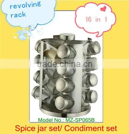 16pcs spinning glass spice jar set rack