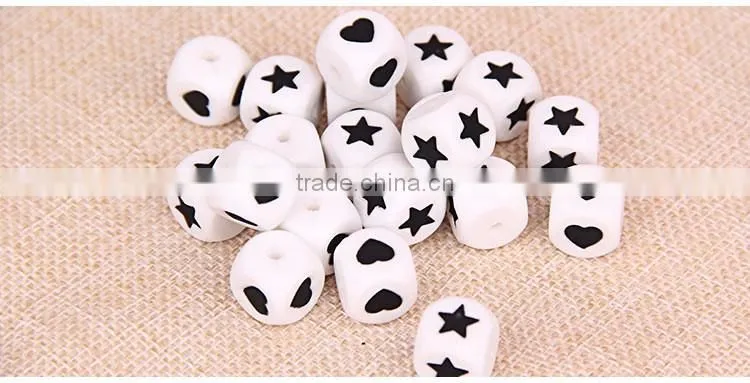 latest design beads necklace star silicone bead heart shape bead baby teething