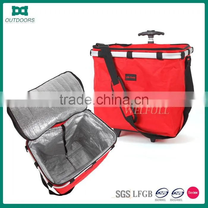 Foldable supermarket shopping basket with wheels